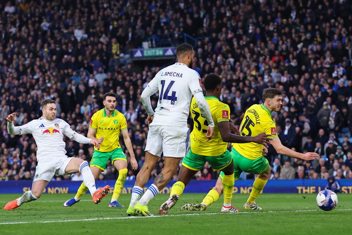 Gabriel Gudmundsson of Leeds United scores a goal to make it 2-0 during the Emirates FA Cup Fifth Round match