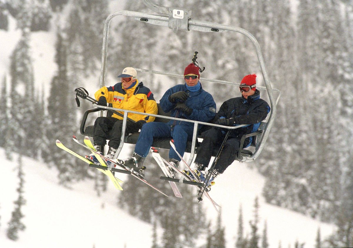 The Prince Of Wales And Princes William & Harry Skiing In Whistler