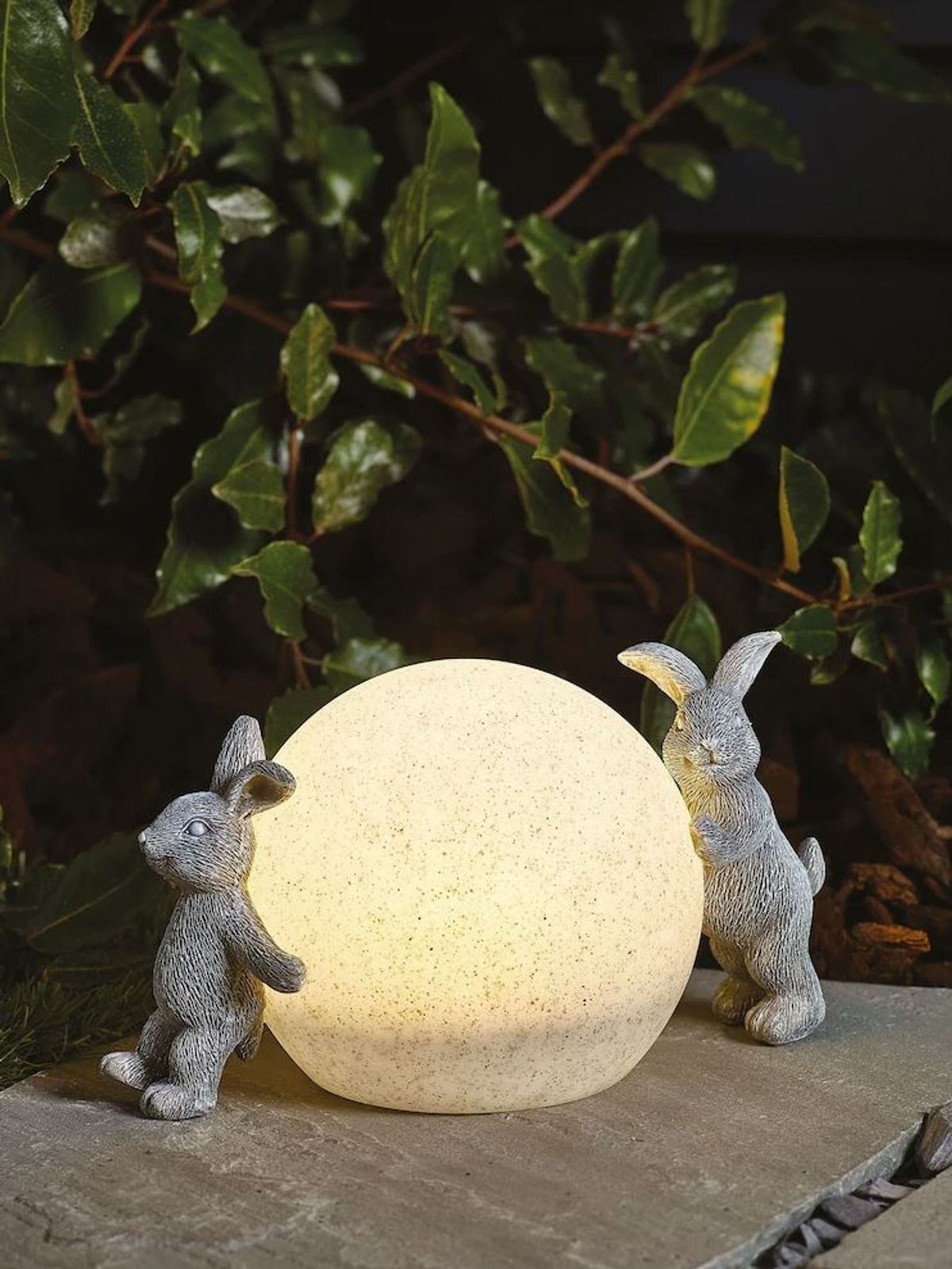 Grey Playful Rabbits Solar Large Ball Outdoor Light