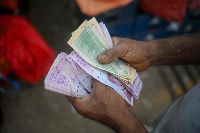 A vendor counts Venezuelan bolivar banknotes at the Coche wholesale market in Caracas, January 27, 2026. 