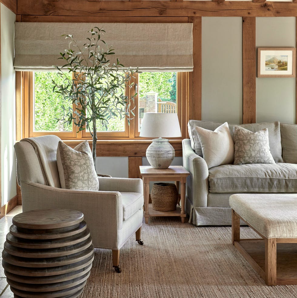 a living room with a large window