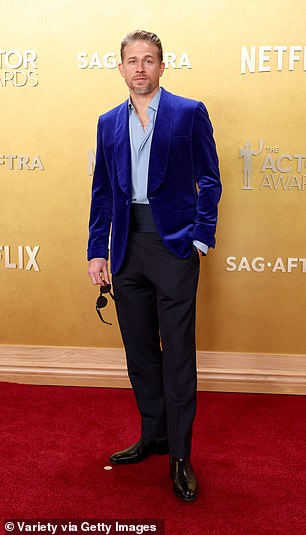 Charlie Hunnam rocked a crushed velvet blazer