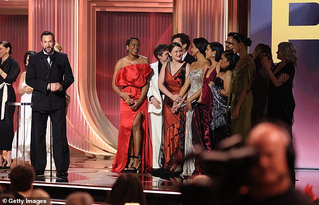 The Pitt also earned Outstanding performance by an Ensemble in a Drama Series over: The Diplomat (Netflix), Landman (Paramount+), Severance (Apple TV), and The White Lotus (HBO)