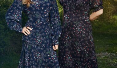 Bea wears: Navy print blouse, £325, and skirt, £325, beulahlondon.com. Sybilla wears: Navy print dress, £475, beulahlondon.com