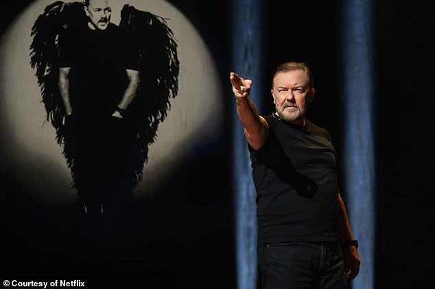 Rickey Gervais pictured on his latest Netflix special Mortality which came out in December last year