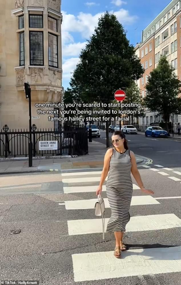 Harley Street was once reserved for the most celebrated public figures – and the ultra wealthy. But pop-up clinics there are becoming more common (Pictured, influencer Holly Arnott)