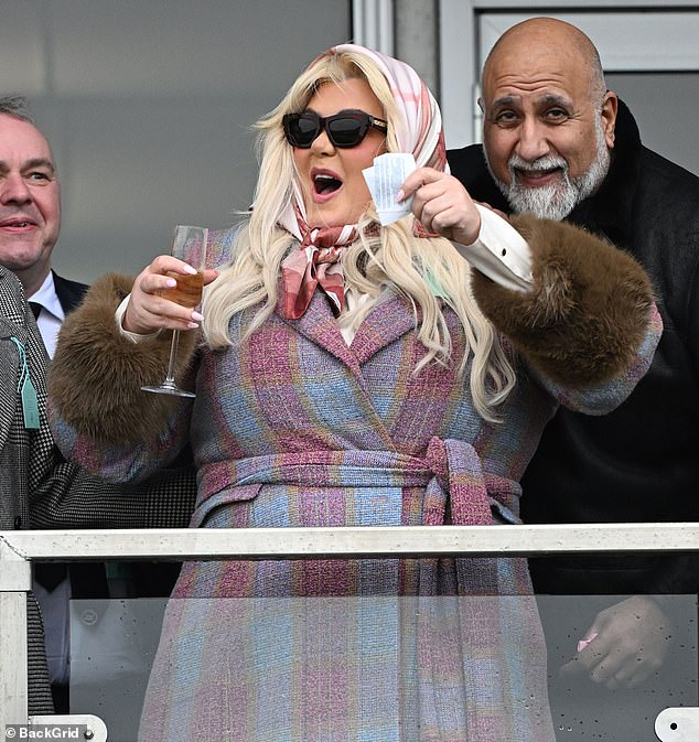 The reality star, 45, was full of glee after her horse, Meetmebythesea came first in the 2pm race with 9/1 odds