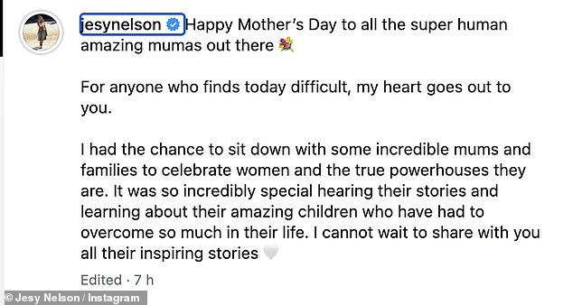 Jesy Nelson penned a touching post on Mother's Day