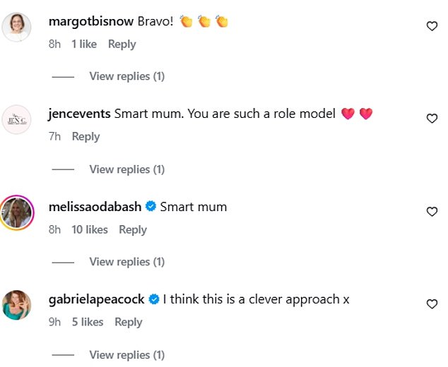 Fans took to the comment section, where they applauded Lauren for her 'clever approach'. They wrote: 'Smart mum. You are such a role model' and 'bravo'