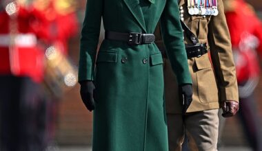 Princess Catherine, who is colonel of the regiment, greeted officers and guardsmen at Mons Barracks in Aldershot this morning