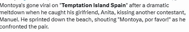 Many rushed to X, formerly known as Twitter, to share their shock over the clip from Temptation Island: Spain