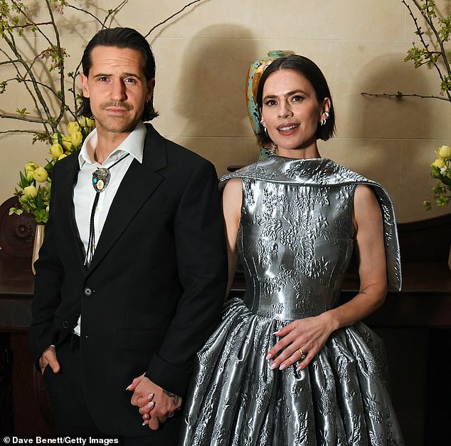 The actress, 43, who welcomed her first child with the hunky artist in 2024, and is nominated for Best Actress in A Play, stunned in a striking silver gown
