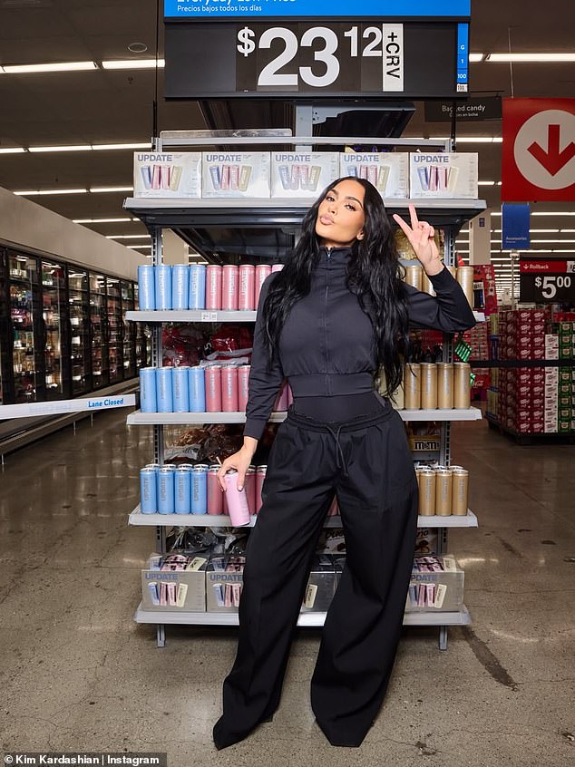 Kim Kardashian got in full glam for a photoshoot at Walmart to promote her new energy drinks over the weekend
