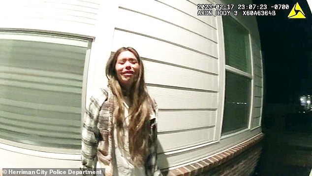 The officer said he had her on the front porch to get some air and calm down, but Paul marched inside and said she wanted Mortensen to go outside so she could be inside her home