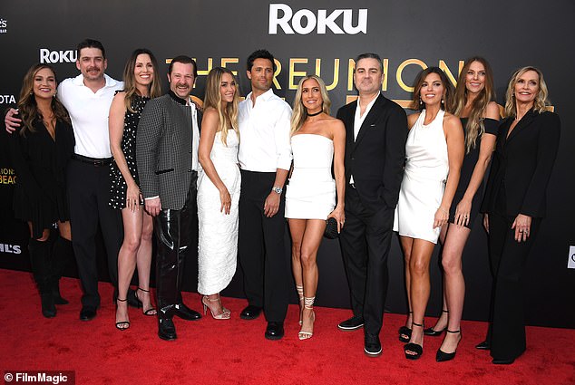 The cast posed all together on the red carpet