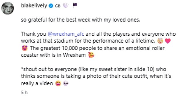 She captioned the snaps: 'So grateful for the best week with my loved ones. Thank you @wrexham_afc and all the players'