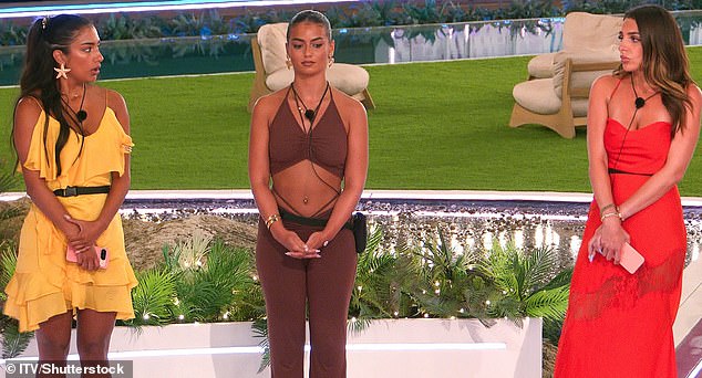 Shakira Khan, Megan Forte Clarke and Toni Laites on last year's love Island. Megan was seen to float between the two cliques