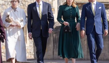 Princesses Eugenie (left) and Beatrice (right) with their husbands at the royal family's Easter Sunday church service in 2025