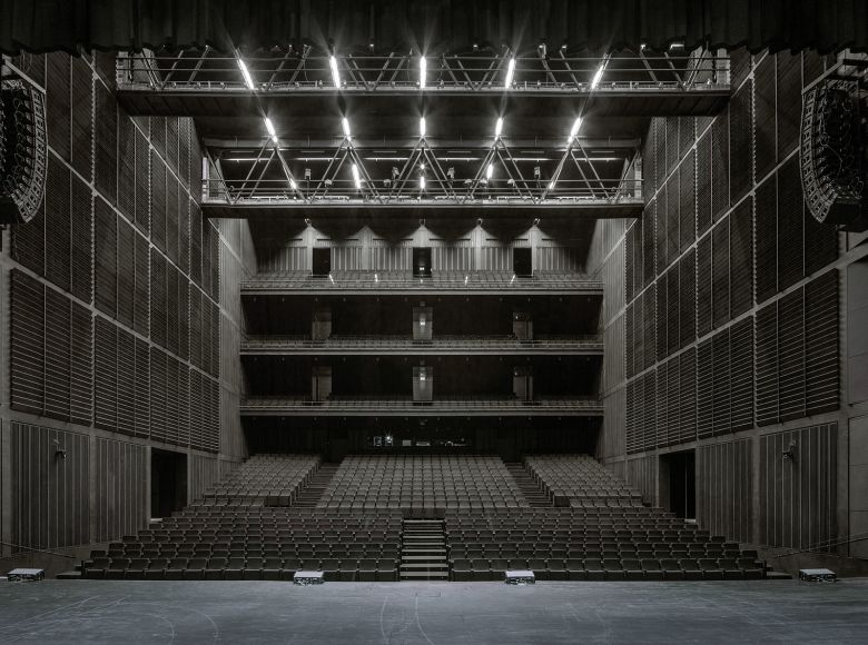 Inside the 1,200-seat main hall of Radić's Teatro Regional del Bíobío in Concepción, Chile.