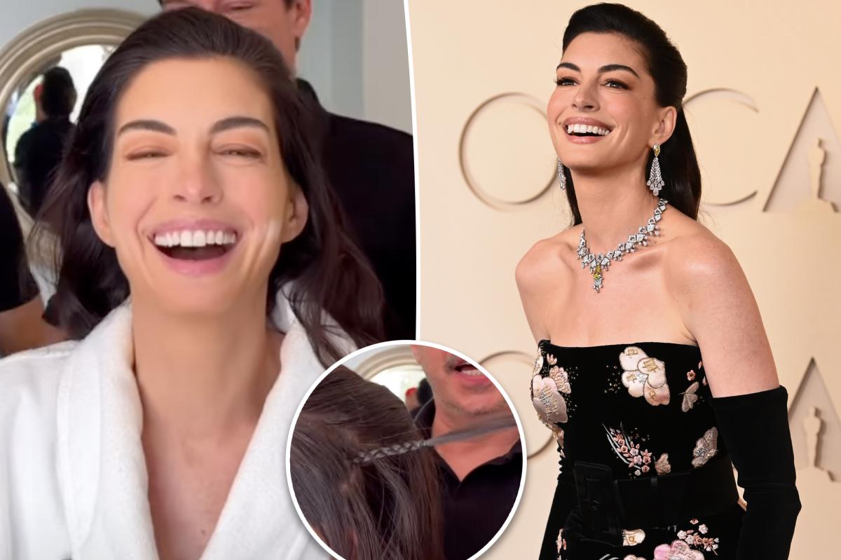 Anne Hathaway shares the instant facelift hack she used for the Oscars 2026 red carpet