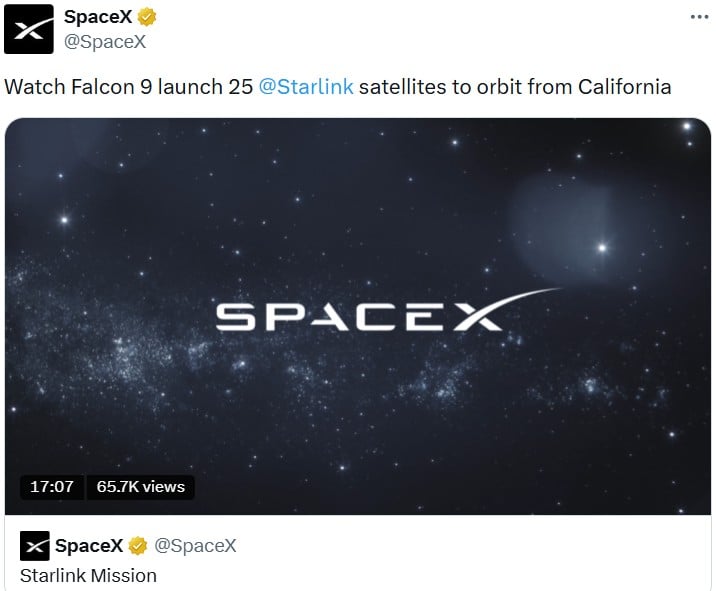 SpaceX launches 25 Starlink Satellites on  its Falcon 9 booster from the West Coast