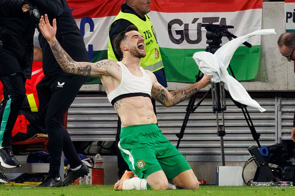 Troy Parrott after scoring the winner against Hungary last November. Photo: Getty