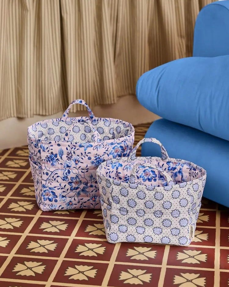 Cath Kidston Cream/Blue Floral Quilted Storage