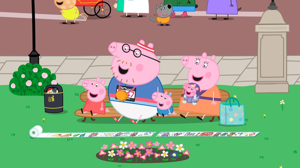 Illustration issued by Hasbro of Daddy Pig training for the TCS London Marathon 2026. Hasbro/PA Wire
