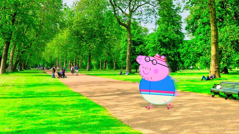 Illustration issued by Hasbro of Daddy Pig training for the TCS London Marathon 2026. Hasbro/PA Wire