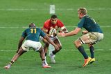 thumbnail: The British & Irish Lions' Anthony Watson is tackled by South Africa's Peiter-Steph du Toit (r) and Makazole Mapimpi during the first Test match in 2021 in Cape Town. Photo: David Rogers/Getty Images