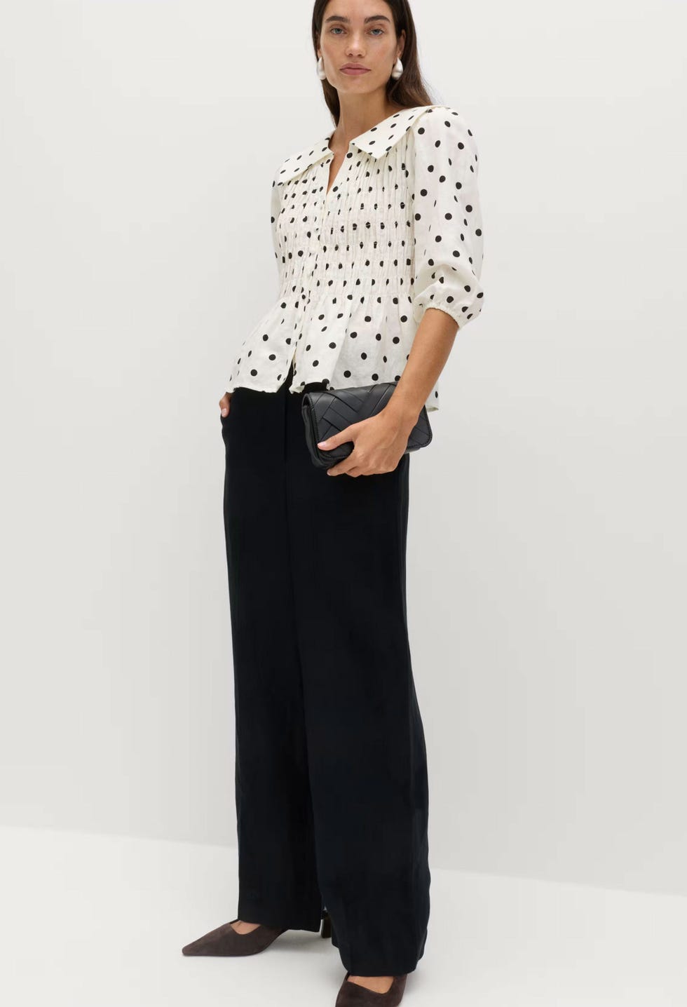 Linen Rich Patterned Shirred Blouse