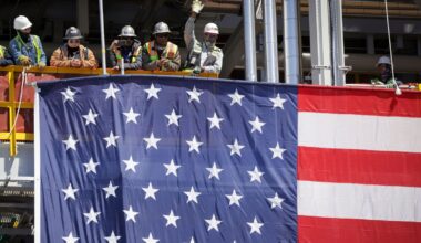 Workers at Venture Global's Plaquemines LNG export facility. Pic: AP