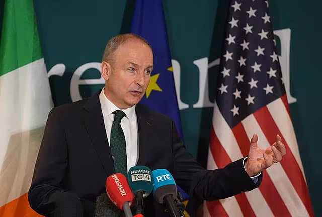Taoiseach Micheal Martin speaks to the media at the Willard Intercontinental Hotel in Washington DC, during his visit to the US for St Patrick’s Day
