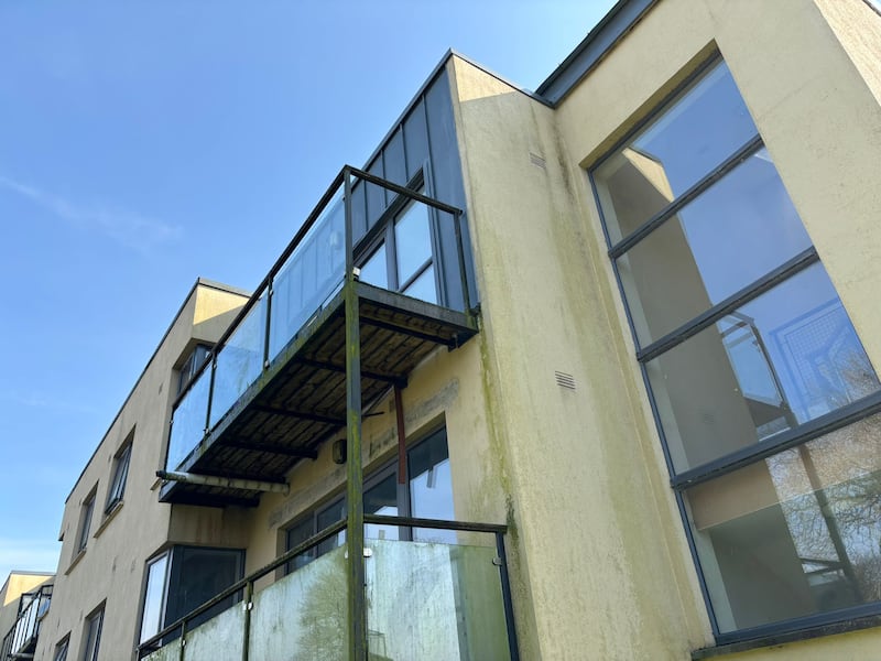 The apartment balcony at the Mount Suir complex in Waterford from which two children fell on Friday. Photograph: Alex Cunningham
