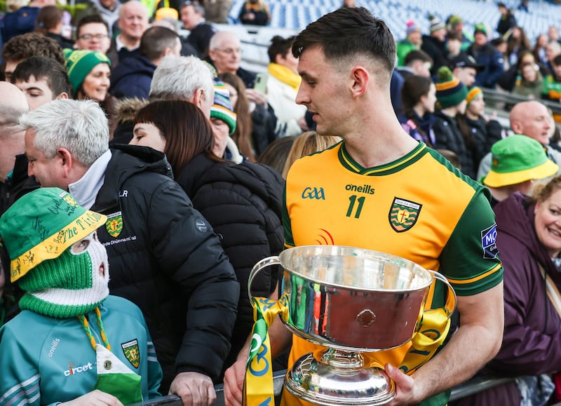 Donegal's Michael Langan with a supporter after Sunday's Division 1 final against Kerry at Croke Park. Photograph: Tom Maher/Inpho