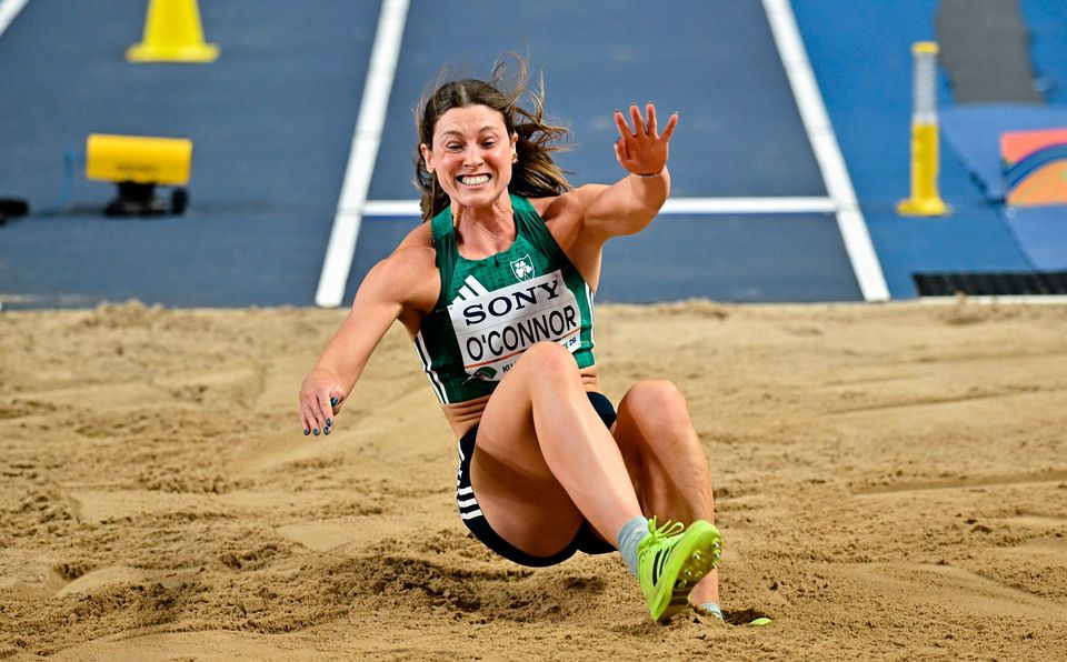 Kate O'Connor competes in the women's long jump. Photo: Sam Barnes/Sportsfile
