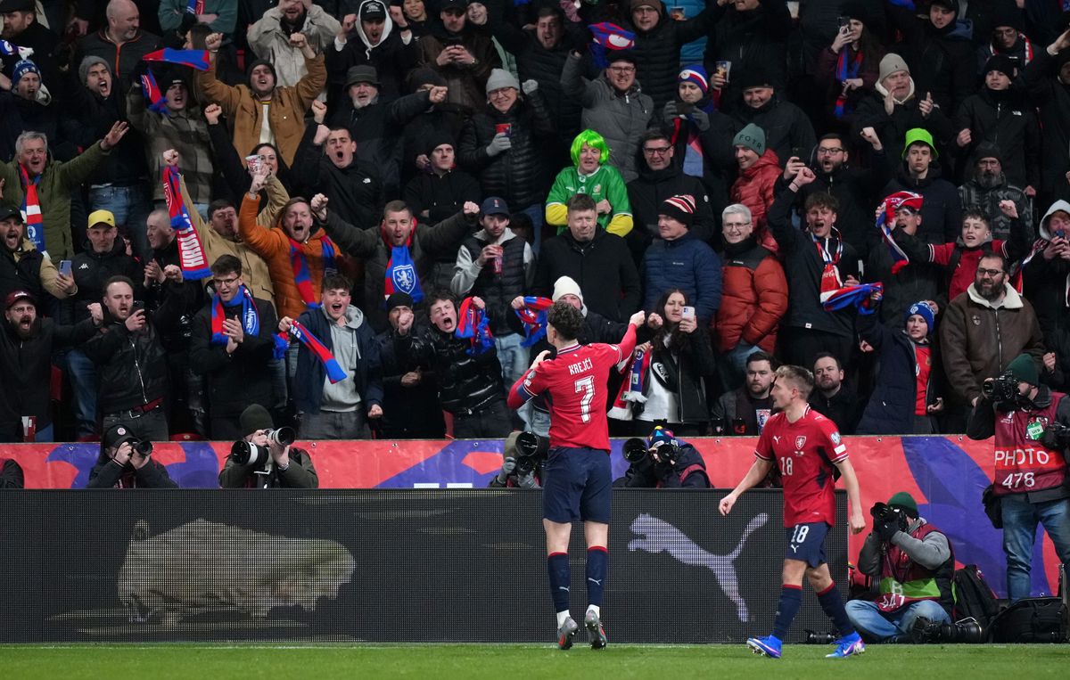 Ladislav Krejci celebrates scoring Czechia's second goal