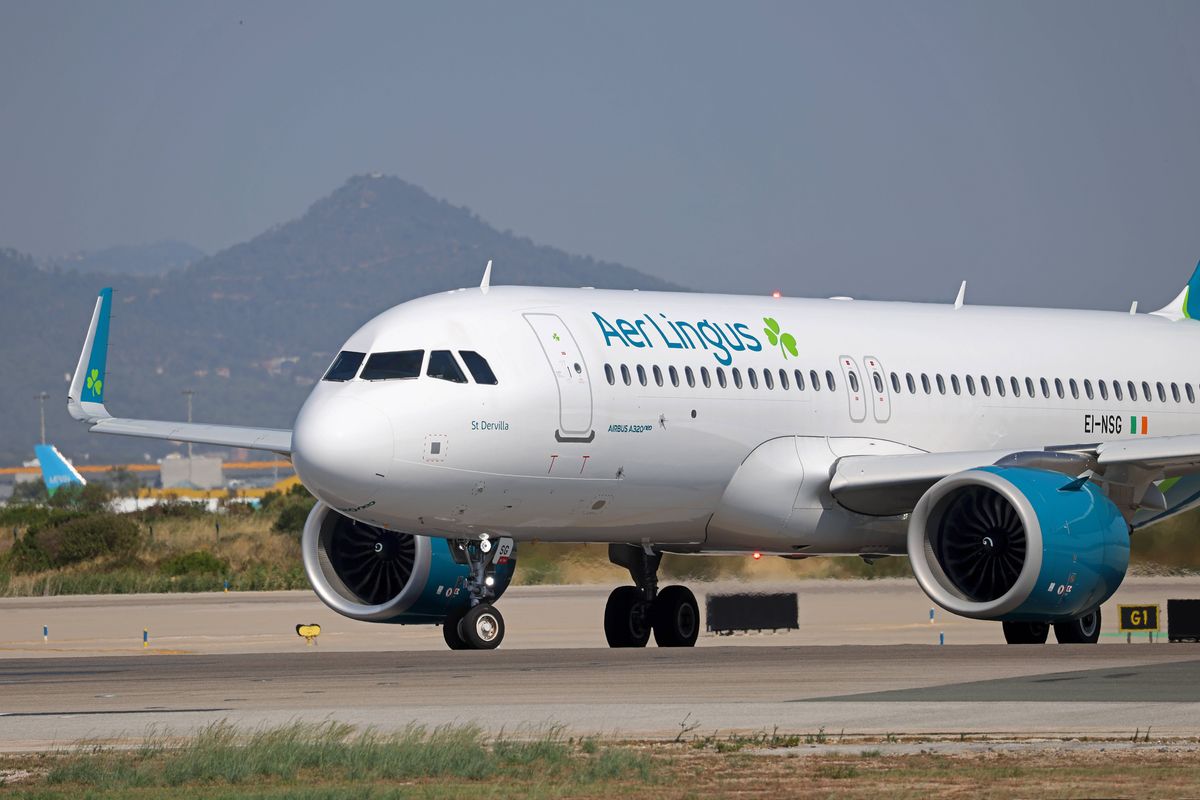 An Aer Lingus Airbus A320-251N is on the runway for takeoff from Barcelona-El Prat Airport, in Barcelona, Spain, on August 5, 2025. (Photo by Joan Valls/Urbanandsport/NurPhoto via Getty Images)