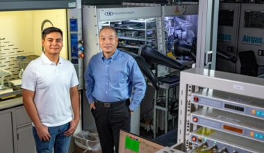 Kevin Velasquez (left) and Henry Meng in the Meng Nano and Energy Lab.