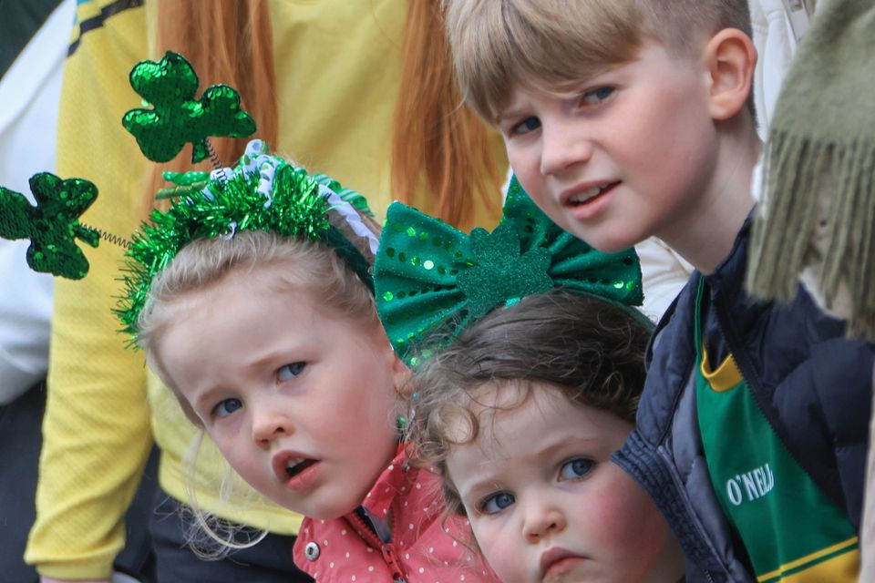 Sadbh, Aoibhinn and Brook King, in the St. Patrick's Festival Parade, in Killarney town on Tuesday, organised by Killarney Chamber of Tourism and Commerce. The parade featured over 60 community groups in the surrounding area. Photo by Valerie O'Sullivan.