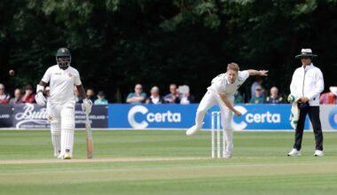 Barry McCarthy bowls in Belfast Test