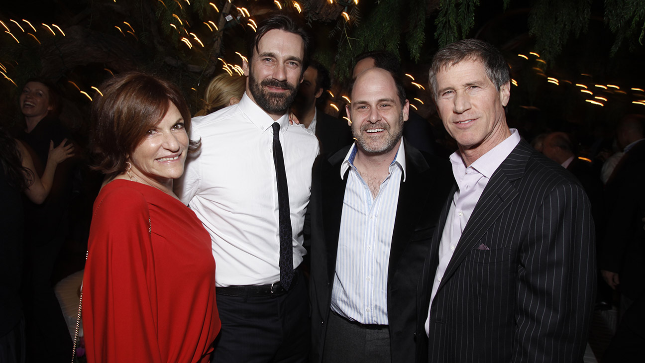 Lionsgate Television COO Sandra Stern, actor Jon Hamm, Mad Men series creator and executive producer Matthew Weiner and Lionsgate CEO Jon Feltheimer attend the Lionsgate Golden Globe Party at Polo Lounge at The Beverly Hills Hotel on January 16, 2010 in Beverly Hills, California.