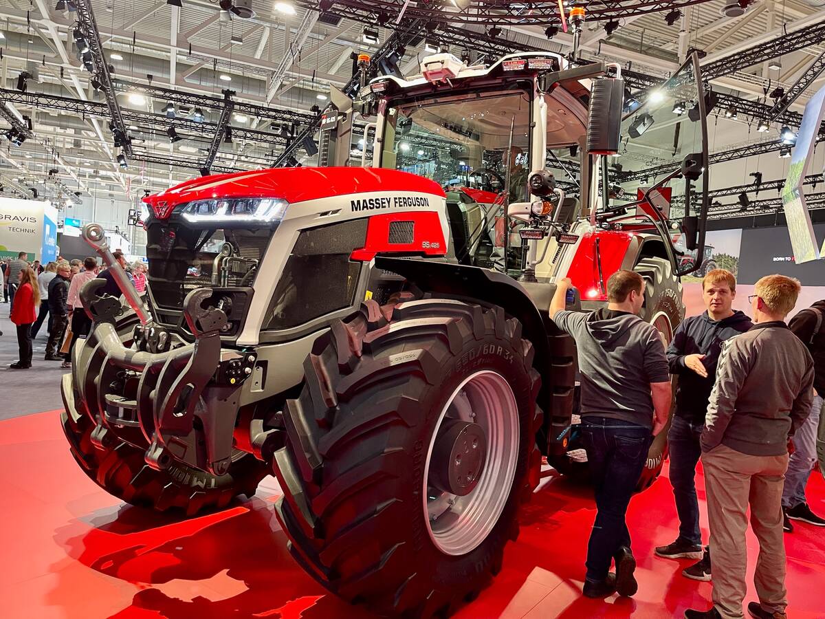 Massey Ferguson's new 9S series of high horsepower tractors was launched at the Agritechnical machinery show in Hannover, Germany. They will now be available with TIM installed directly from the factory, starting this year. Photo: John Greig
