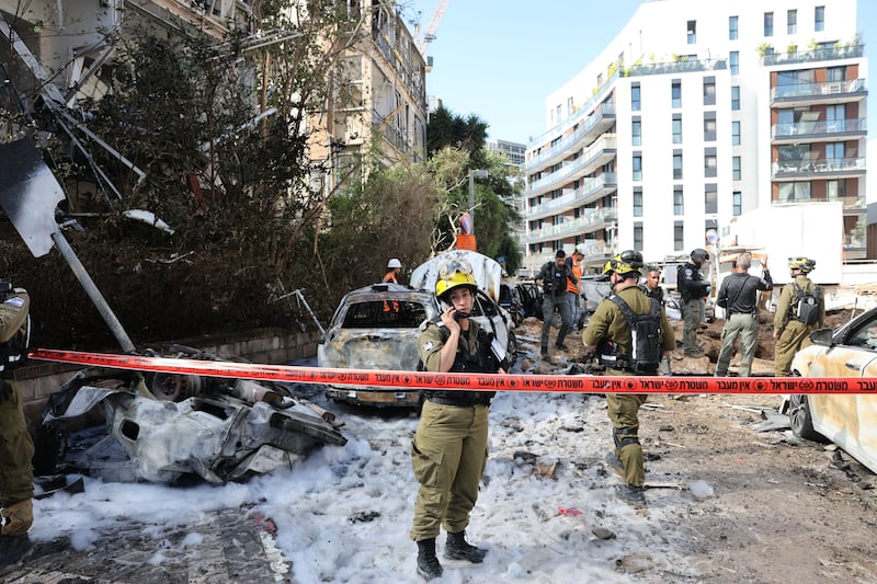 At least six people were injured in an Iranian missile attack in Tel Aviv on Tuesday, Israeli media is reporting. Photograph: Abir Sultan/European Pressphoto Agency