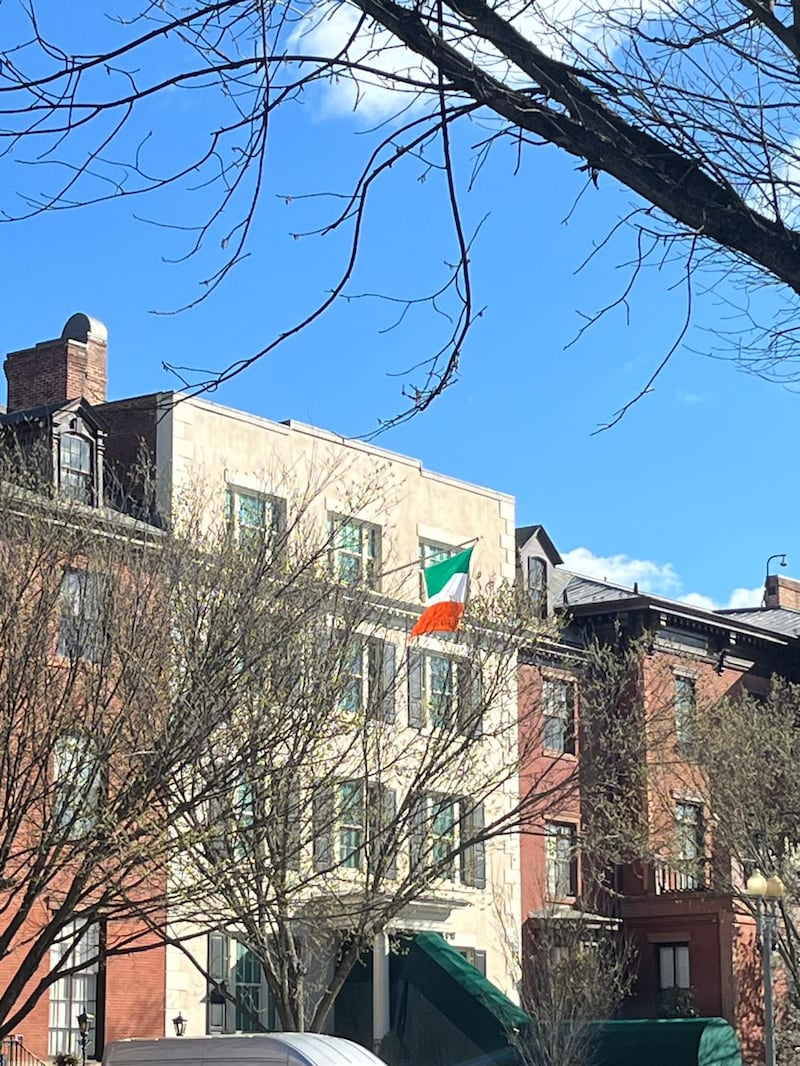 An Irish flag flying at Blair House, also known as the president’s guest house, in Washington today. Photograph: Pat Leahy