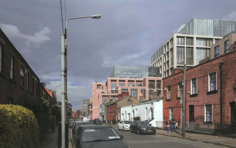 Camden Yard: the planned civic offices from the rear, on New Bride Street. Photomontage: Henry J Lyons Architects/Visual Lab