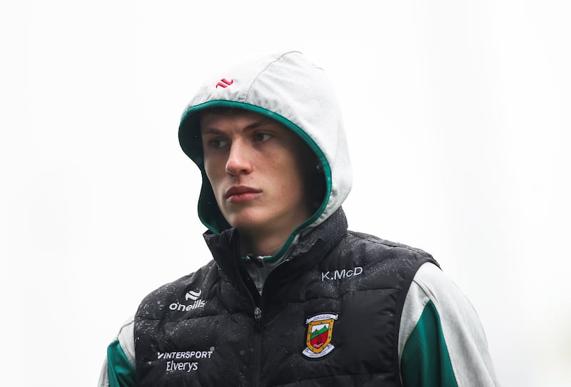 Mayo’s Kobe McDonald arrives for Mayo-Armagh after scoring 1-4 on debut last week. Photograph: James Crombie/Inpho