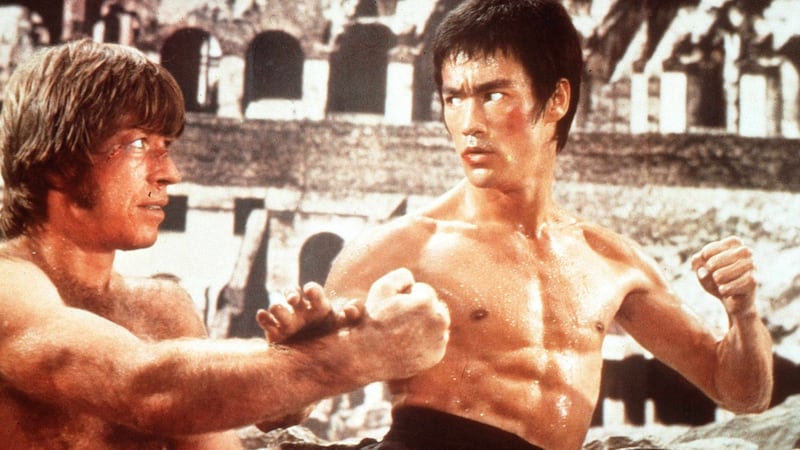 Bruce Lee and Chuck Norris during the filming of The Way of the Dragon. Photograph: AFP/AFP/Getty Images