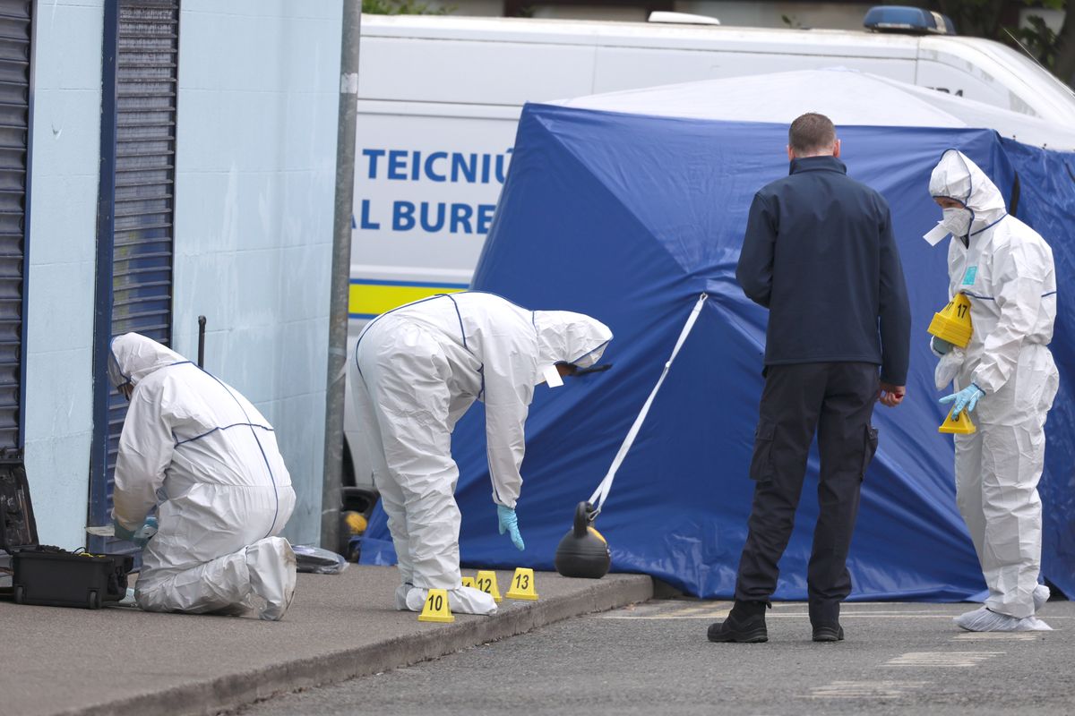 Garda Technical Bureau officers this morning at the scene of a fatal hit and run, which happened at about 9pm on Monday evening on Railway Street in Balbriggan, Co Dublin