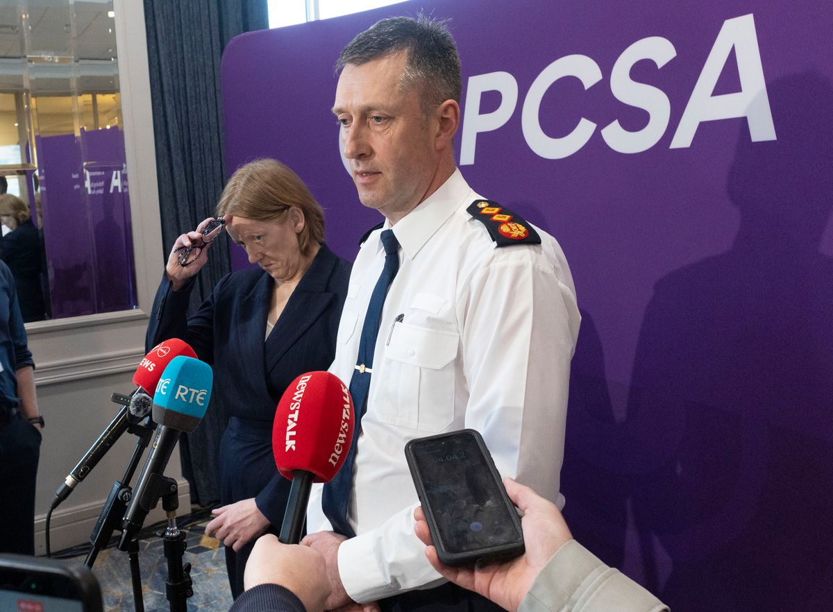 Chair of the Policing and  Community Safety Authority (PCSA) Dr. Elaine Byrne and Garda Commissioner Justin Kelly speak to the media after Thursday's meeting at the Grand Hotel, Malahide, north Dublin. Photo: Sam Boal/Collins Photos